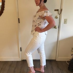 White Mid Rise Boyfriend Crop